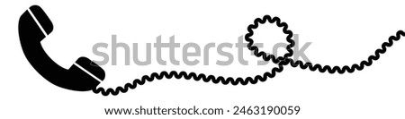 Telephone receiver with a cord. Phone handset with extension cord. Black silhouette isolated on a white background. EPS 10. vector illustraton