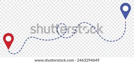 Route icon between two points with dotted path and location pin. Location pointer continuous one line drawing. GPS navigation line route mark. eps 10