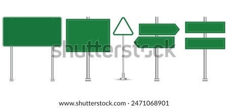 Set of road signs isolated on a white background. Green traffic signs. vector illustration