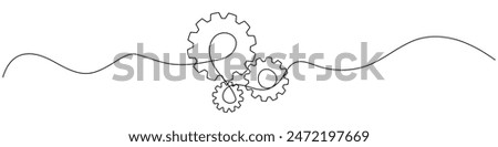 Gears wheel symbol technology, continuous one line drawing. Moving cog gears for business teamwork concept. Contour single outline.