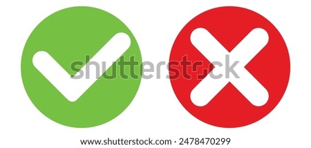 Cross  check mark icons, flat round buttons set. Vector illustration