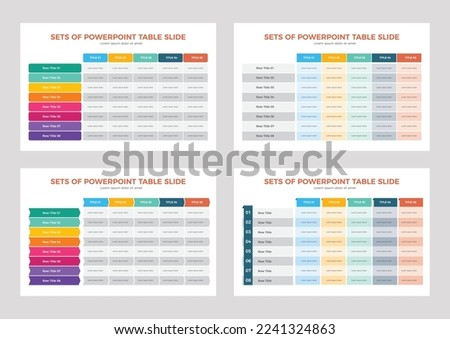 Sets of Presentations Table Templates, Tables Layout Design Vector Format, Infographics Table layout