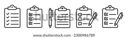 Clipboard, checklist, report, survey editable stroke outline vector icons set. Vector illustration.