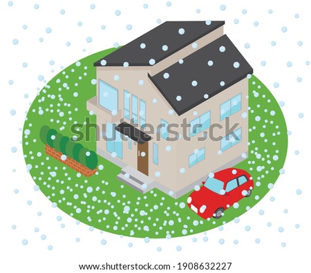 Illustration of a house where hail is piled up. 