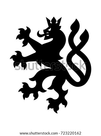Black heraldry lion with two tails vector