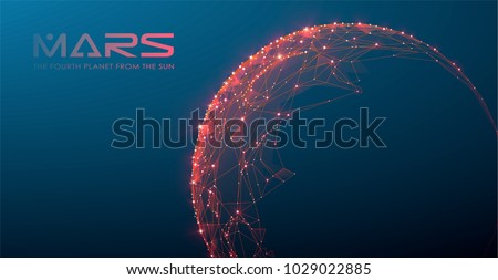 Mars - the fourth planet from the sun, polygonal design, futuristic space or data and technology concept, 3d vector illustration with virtual reality effect, abstract tech background.