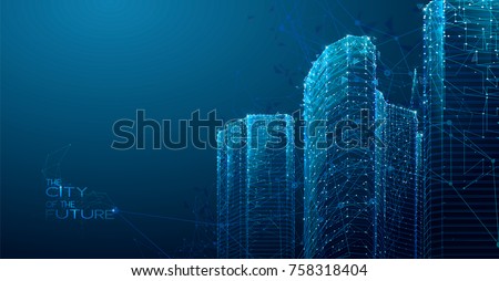 3d polygonal City, future, futuristic concept, metropolis for Vr glasses, virtual reality abstract city, tech background, Vector illustration.
