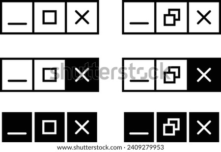 Maximize and minimize icon set buttons isolated on transparent background. Close hide app browser vector sign expand or reduce full screen or miniplayer flat or line style design for web, ui , app