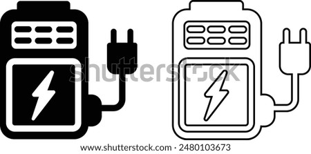 set of various charges icons flat and line collection isolated on transparent background. charging vector format for various devices smartphone laptop tablet and smartwatch AC sockets with power plugs