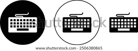 Keyboard in a realistic style monochrome icon set. Silhouette black computer keyboard, keyboard keys, English layout Technology tool flat and line vector collection isolated on transparent background.