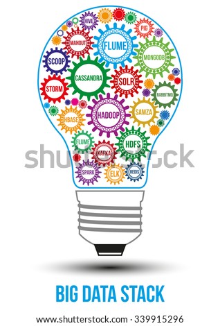 Interconnected colored big data technology gears composed in form of light bulb to symbolize idea of collaborative work to solve any problem. Use for logotypes, business identity, print products.