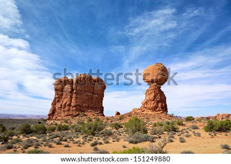 Arches National Park landscape with the Balanced Rock, Utah, USA