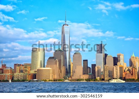 Lower Manhattan skyscrapers and One World Trade Center, New York City