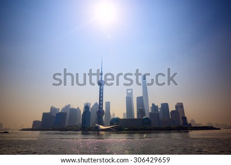 Shanghai skyline with pollution smog, China
