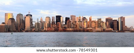 New York City downtown sunset with skyline panorama over Hudson river