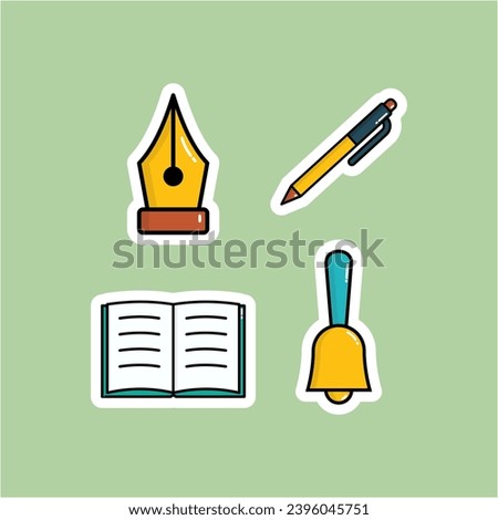 A pencil, a book, and a pen on a green background. This versatile asset is suitable for educational, writing, and stationary-related designs, including book covers, posters, and website banners.