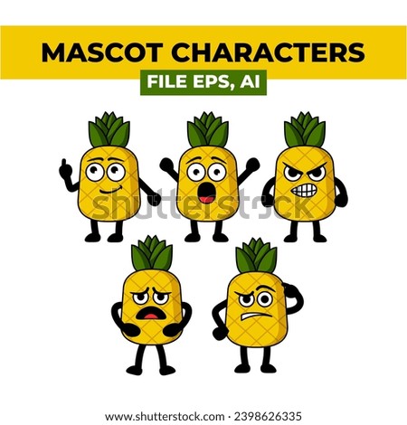 A close-up of a cartoon pineapple character with different expressions. This versatile asset is perfect for creating digital illustrations, social media graphics, and children's book illustrations.