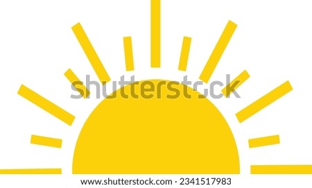 Yellow sun icon, sunshine and solar glow, sunrise or sunset. Decorative circle full and half sun and sunlight. Hot solar energy for tan. sun icon on white background.