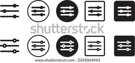 Filter icon set for apps and website. Sound or music control pictogram. Custom filter ui button. Settings bar glyph icon for web template and app. design on white background.