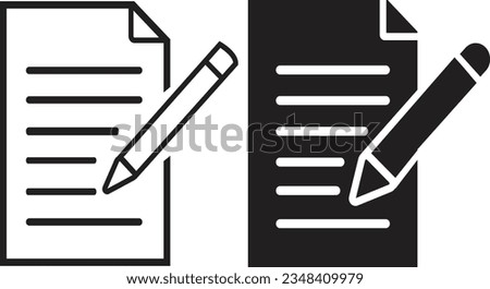 set of writing pad icon, isolated on white background . paper with pencil . note  form . business contract . black outline and filled version .Premium quality symbols.