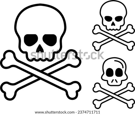 Line Crossbones Skull Set Human shape icons. Death, danger or poison symbol. Mortality symbol. Satanic imagery. Horror icon. Occult, Demon, Rock and roll Logo Icons isolated on transparent background.