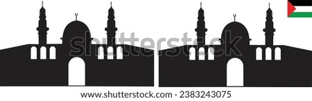 Set of Palestine al Aqsa mosque with Palestine flag fill icon, compound in the city of 