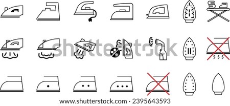 Iron and No Iron line icons Set. Home appliance, Steam generator irons with editable stock. Simple flat vectors illustration for web site or mobile app. Laundry item symbols on transparent background.