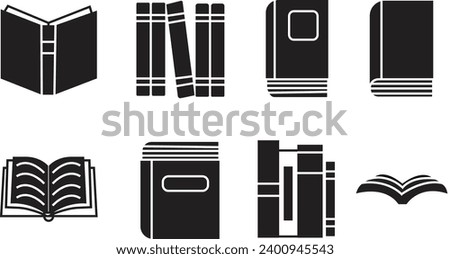 Set of Black Books vectors icons. filled flat signs for mobile concept and web designs. Book pages glyph icons. Symbols, logos illustration collection isolated on transparent background.