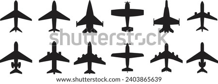 Set of Airplane flight ticket air fly travel takeoff silhouette elements. Travel icon. Airplane vectors designed in black Fill style can be used for web and mobile app on transparent background.