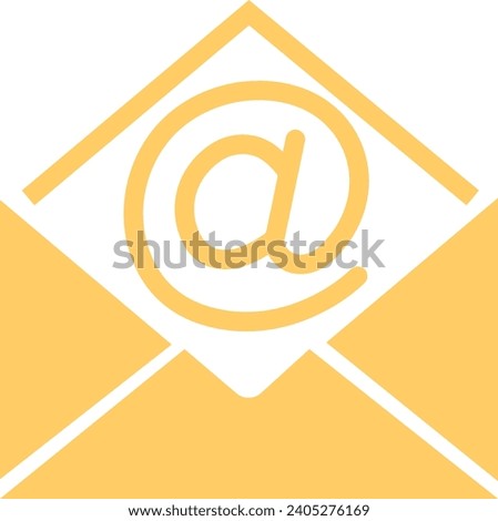 Mail icon. Email, post, letter, envelope isolated on transparent background. Vector in yellow fill flat design, adapted e-mail icon for web, web site and mobile app. Open envelope pictogram.