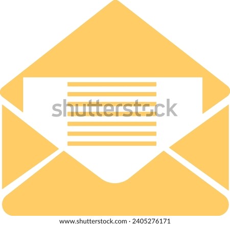 Mail icon. Email, post, letter, envelope isolated on transparent background. Vector in yellow fill flat design, adapted e-mail icon for web, web site and mobile app. Open envelope pictogram.