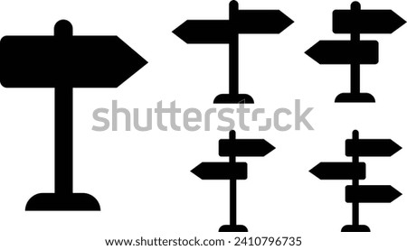Traffic direction boards icons Set. Street signpost fill vectors on transparent background. Wayfinding signs icons, Navigate effortlessly with our directional signs. Ideal for guidance themed designs.