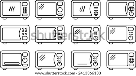 Set of Microwave oven icons. Home Kitchen appliance icons. Simple microwave oven in linear styles with editable stock for templates, web designs and infographics isolated on transparent background.