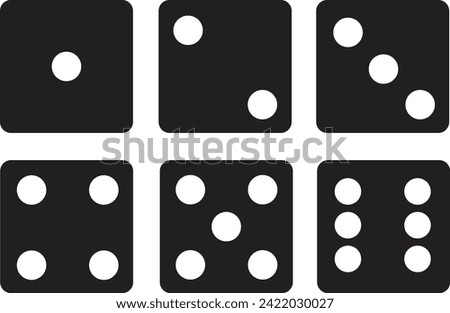 Dices Fill Icons Set. Game for Gambling, Casino Dices from one to six Dots, on transparent background. Excitement Symbols. Passion Logos. Gambling for casino equipment. icons for fortune game player.