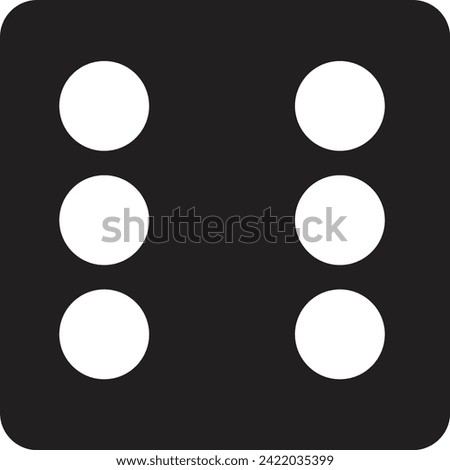 Dice Fill Icon. Game for Gambling, Casino Dice with six Dots, Round Edges on transparent background. Excitement Symbol. Passion Logo. Gambling for casino equipment. Dice icon for fortune game player.