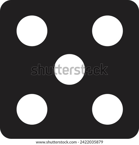 Dice Fill Icon. Game for Gambling, Casino Dice with five Dots, Round Edges on transparent background. Excitement Symbol. Passion Logo. Gambling for casino equipment. Dice icon for fortune game player.