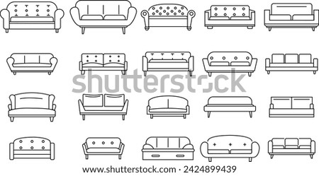 Set of Sofa, couch icons in line styles editable stock. Outline signs pictogram on transparent background. Furniture symbols illustration. Pixel perfect vectors for website designs and mobile apps.