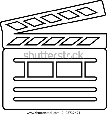 Clapperboard icon. Opened movie shooting clapper board vector. Film cinema or tv clapperboard symbol. cinema action scene cut clap board sign in linear style editable stock on transparent background .