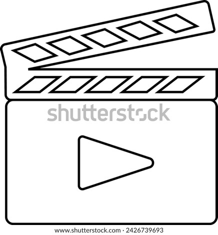 Clapperboard icon. Opened movie shooting clapper board vector. Film cinema or tv clapperboard symbol. cinema action scene cut clap board sign in linear style editable stock on transparent background .