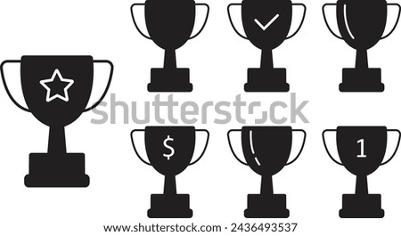 Trophy cups icons Set. Winner symbols in Fill Styles. Champion's cups. First place cups. Minimalistic hipster cups isolated on transparent background. Trophy signs for website and mobile app designs.