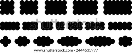 Set of Scallop edges rounded rectangle shapes Fill icons. A rectangular silhouette symbols with scalloped edges. Simple label and sticker form. Flower silhouette lace frame on transparent background.