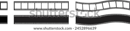 Set of Film Strips icons in fill styles. Movie Film with Film roll. Black photogram vectors designs can be used for mobile apps and web. Filmstrip photographer equipment on transparent background.