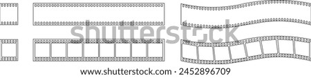 Set of Film Strips icons line styles editable stock. Movie Film with Film roll. Black photogram can used for mobile apps and web designs. Filmstrip photographer equipment on transparent background.