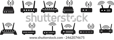 Internet connection business concepts. Set of Routers icons in trendy fill styles. Icons for mobile apps and websites. Broadband vectors illustration full pictogram isolated on transparent background.