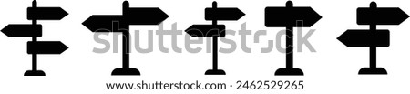 Set of Street signpost fill vectors. Way finding signs icons, Navigate effortlessly with our directional signs. Traffic direction boards. Ideal for guidance themed designs on transparent background.