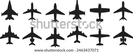 Set of Airplane icons. Airplane vectors designed in black Fill styles can used for web and mobile app. Travel icons. Flight ticket air fly travel takeoff silhouette elements on transparent background.