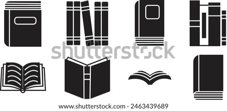 Set of Books pages glyph icons. Filled signs for mobile concepts and website designs. Black Books vectors icons Symbols, logos illustrations collection isolated on transparent background.