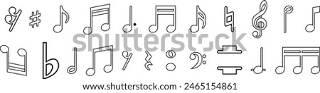 Set of Musical key page symbols with treble clef in trendy black line style editable stock. Musician splash effect signs business concepts. Note music icon for your web site on transparent background.