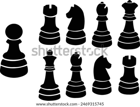 Set of Chessmen of chessboard icons. Chess in fill flat styles. Chess board game vectors for apps and websites isolated on transparent background. Chess piece icons. Modern figures of board game.