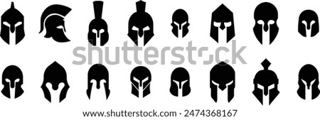 Spartan helmet icons Set in Fill styles use for safety Greek gladiator designs elements emblem create for logos, symbols. Vectors for apps and website isolated on transparent background. Trojan signs.